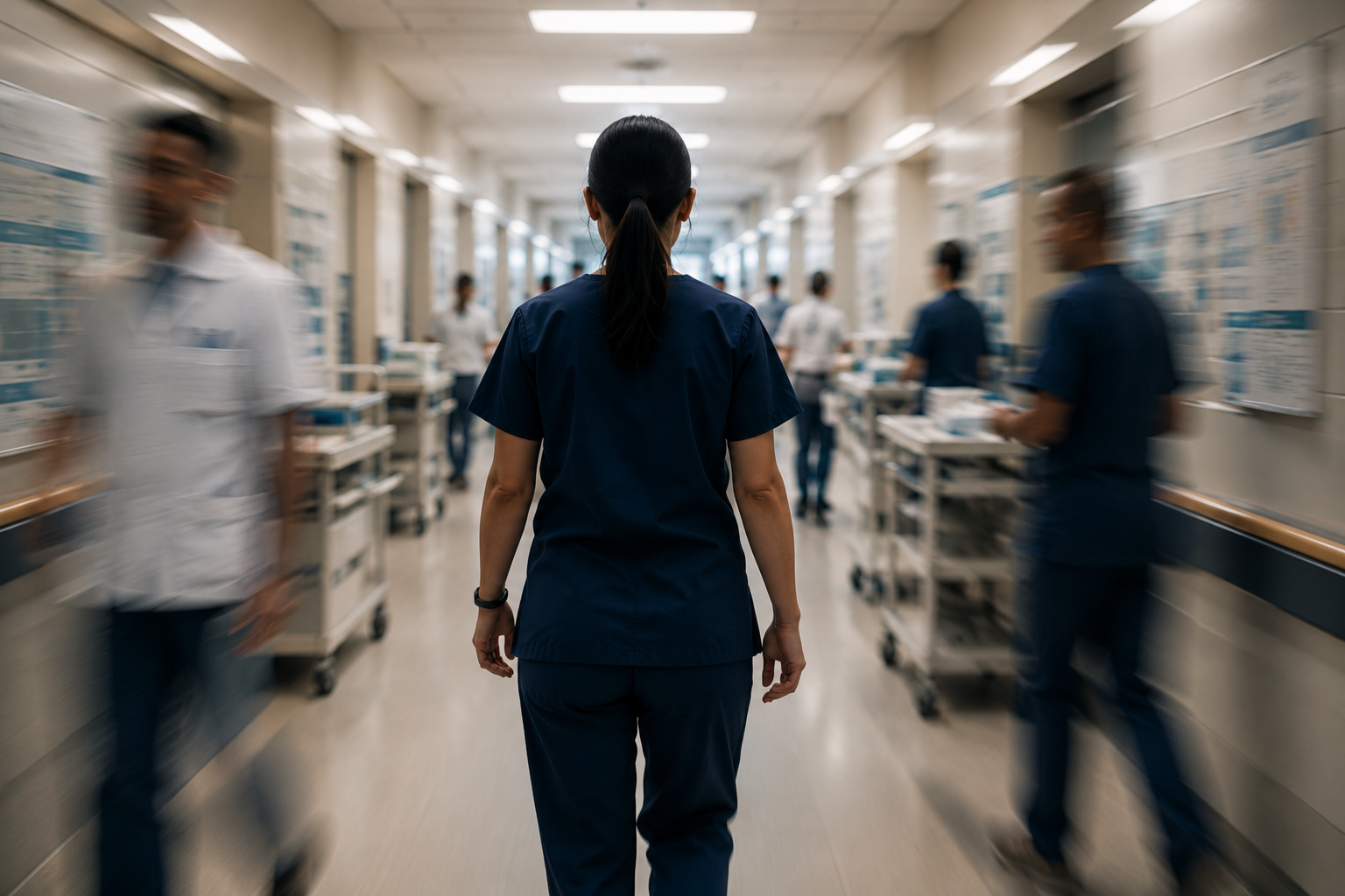 Busy hospital corridor in motion