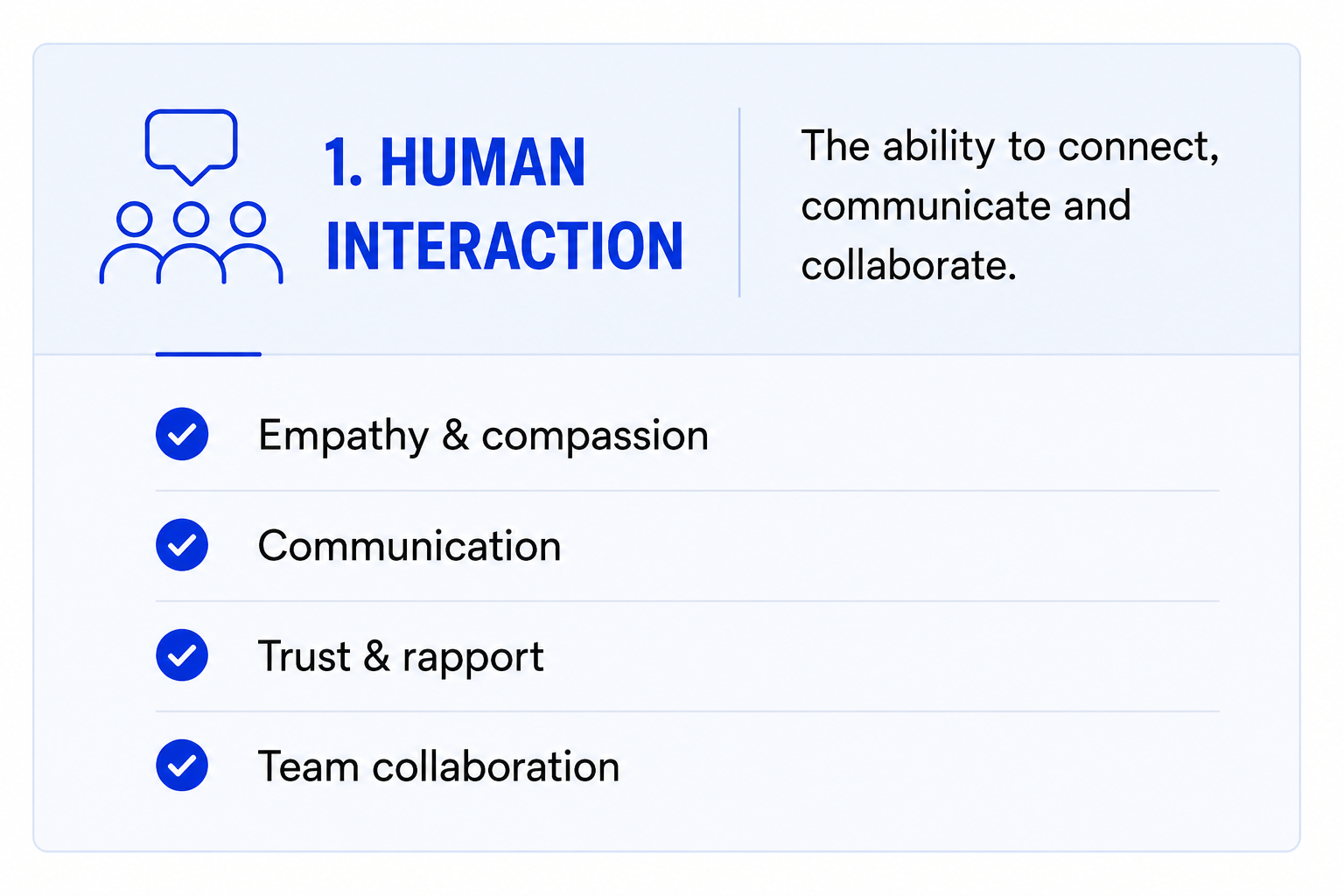 Human interaction skills for AI-resistant careers, including empathy, communication, trust and team collaboration.