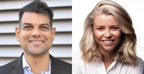 A side-by-side portrait of a man and woman representing marketing leadership roles.