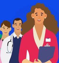 An illustration of healthcare professionals standing together, representing teamwork in the medical field.
