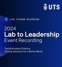 Banner for the 2024 Lab to Leadership event, featuring Prof. Sharath Sriram and the theme 'Transformative Science: Driving Solutions for a Better World.